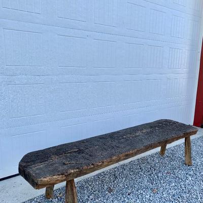 Early Primitive antique rustic Farmhouse bench/coffee table: 92â€ x 23â€ x 22â€.