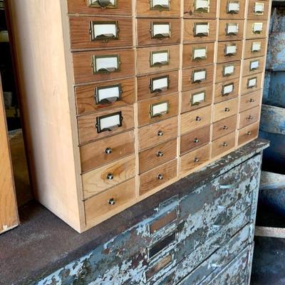 40 Drawer Vintage hardware/crafting/jewelry cabinet: 28â€ x 18â€ x 7â€.