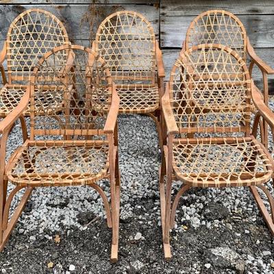 Set of 5 Bentwood & woven Sinew Cabin Snowshoe Chairs,