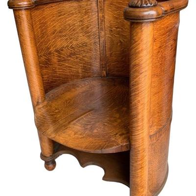 Fabulous antique Tiger stripe Quarter dawn oak Cathedral Choir Barrel Chair.