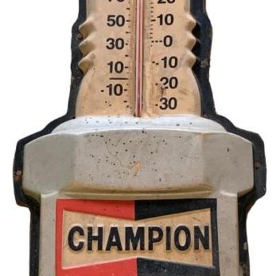 25†long Vintage Champion Spark Plug Advertising Wall Thermometer, Working.