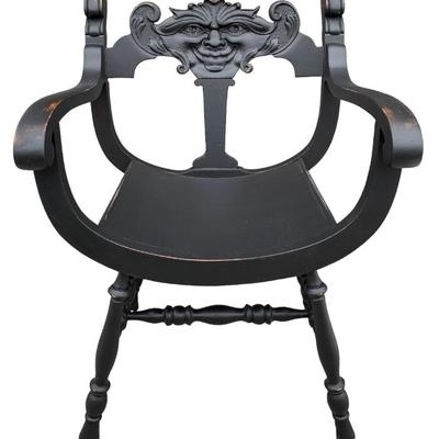 Gothic Antique Raven wood armchair with carved face detail
