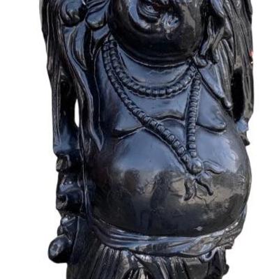 Large vintage Chalkware Good Luck Buddha Altar Statue.