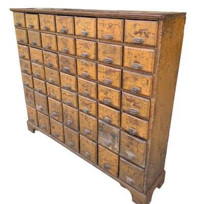 Fantastic 49 drawer antique Square nail Dry Goods General Store Apothecary cabinet, mustard hued wood, perfectly sized at 41â€ x 47â€ x...