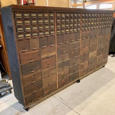 c1912 Superb 153 Drawer General Store, Apothecary Shop, Cabinet on Casters.