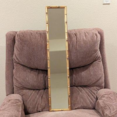 Tall Narrow Mirror with Gold Bamboo Design Frame - 6.25w x 31.25h