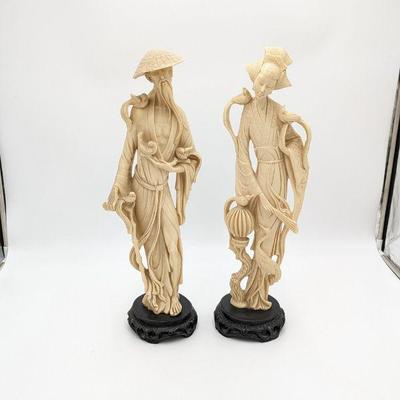 Two Asian Man and Woman Sculptures - 5.5w x 20.5h