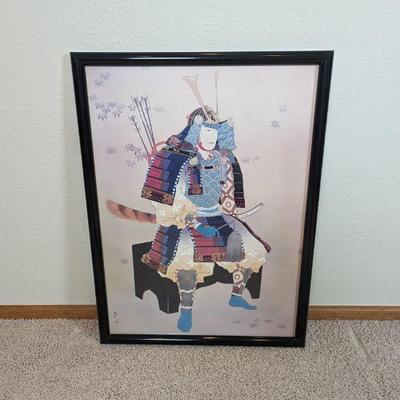 Japanese Samurai Warrior Lithograph Art Print Framed 25 x 33.5