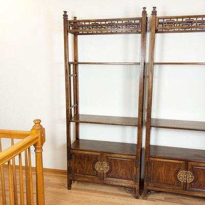 One Asian Style Hollywood Regency Tall Bookcase Shelving Unit 33w x 13d x 78.25h