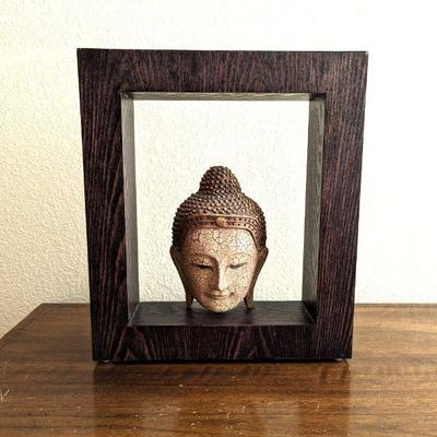 Painted Wood Buddha Bust in Wood Frame Shadow Box 14w x 16h x 3.75d
