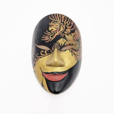 Chinese Hand Carved and Painted Wooden Opera? Mask Painted with a Pi Xiu (Pi Yao) 7.75 x 5.5 x 3.75d