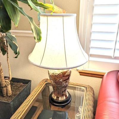 Chinese Porcelain Table Lamp with Crackle Glaze and Wood Base - 26.5h