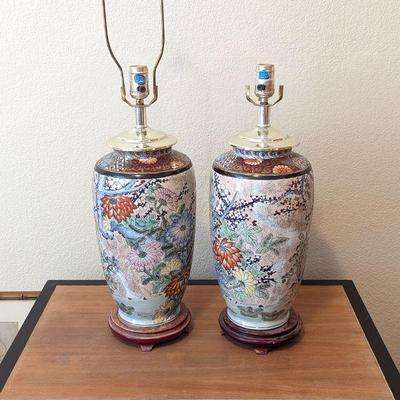 Two Matching Chinese Porcelain Vase Satsuma Style Table Lamps