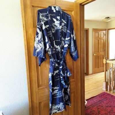 Japanese Crane Print Cotton Kimono Robe Size L