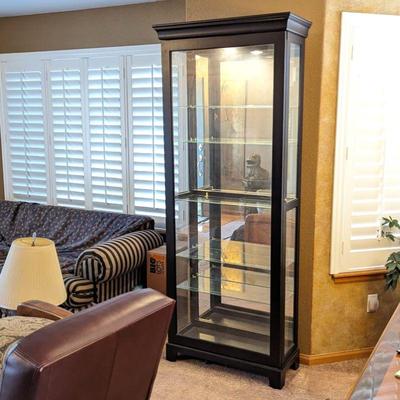 Mirrored Display Curio Cabinet with Light and Lock 32.5w x 13.75d x 80.5h