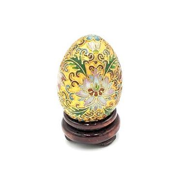 Vintage Chinese Mini Cloisonne Egg with Wood Base, 2