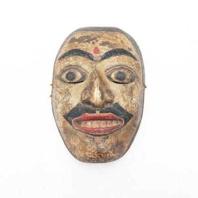 Hand Carved and Painted Wooden Hindu Mask 8 x 5.75 x 3.25d