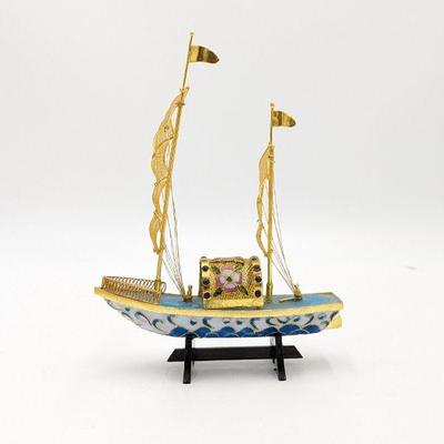 Vintage Chinese Cloisonne Filagree Boat 6.5 x 2 x 9h