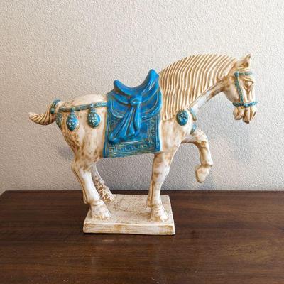 Large Painted Metal Reproduction of a Tang Dynasty Horse 24 x 7 x 19h