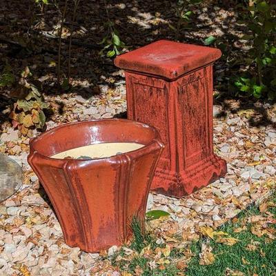 Red Planter 19w x 14h and Plant Pedestal 11.5w x 19.5h