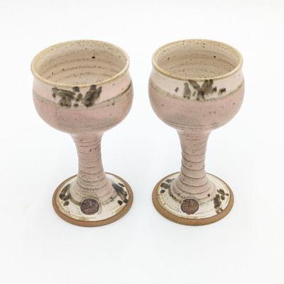 Set of Two Pink Earthenware Chalices 3.5w x 6h