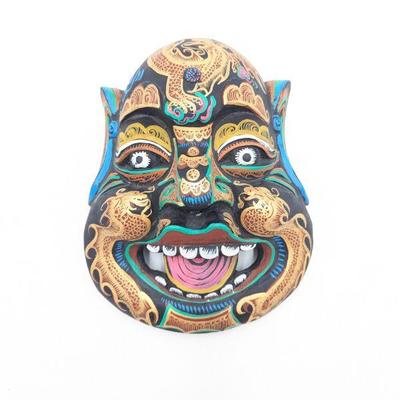 Chinese Opera Wooden Mask Hand Painted 12 x 9 x 4.5d