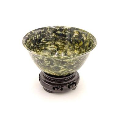 Vintage Spinach Jade Bowl with Stand 3.75w x 2h