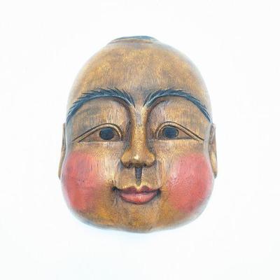 Hand Carved Wooden Mask Japanese? 9 x 7.25 x 3d