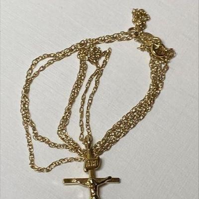 https://www.ebay.com/itm/115947728593 CV1133  14K GOLD CHAIN NECKLACE WITH SMALL CRUCIFIX CROSS