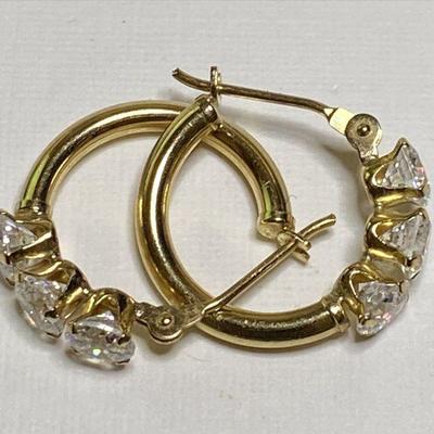 https://www.ebay.com/itm/126145631010 CV1137 14K GOLD SMALL HOOP EARRINGS WITH GEM ACCENT ** DIAMOND TEST