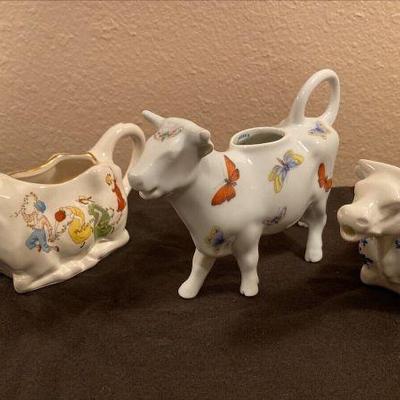https://www.ebay.com/itm/115942035937 CV1044 LOT OF 3 VINTAGE CREAMER CADDY COWS BY LIMOGES, CROWN DERBY & IRONSTONE