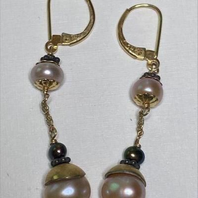 https://www.ebay.com/itm/126145632442 CV1136 14K GOLD DANGLE PEARL EARRINGS