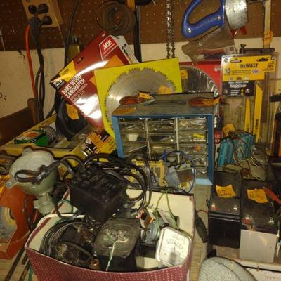 misc blades, vintage electronics, battery charger
