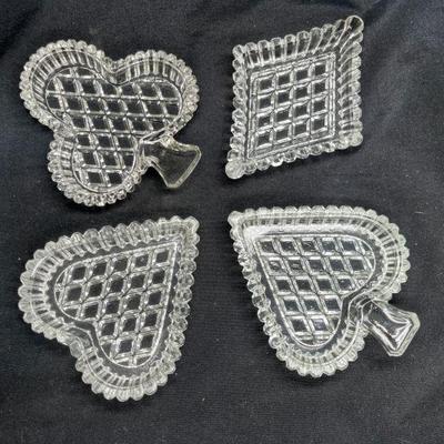 4 VTG Cut Glass Card Suits Trinket Trays