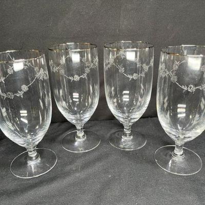Fostoria Platina Rose Etched Iced Tea Glasses