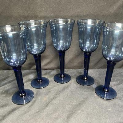 LA Mediterranean Cobalt Hand Blown Wine Goblets