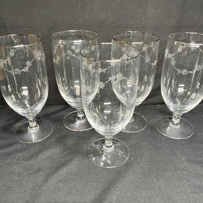 Fostoria Platina Rose Etched Iced Tea Glasses