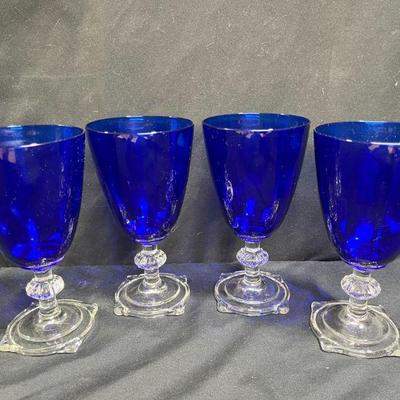 R.H. Heisey & Co Carcasone Cobalt Blue Goblets