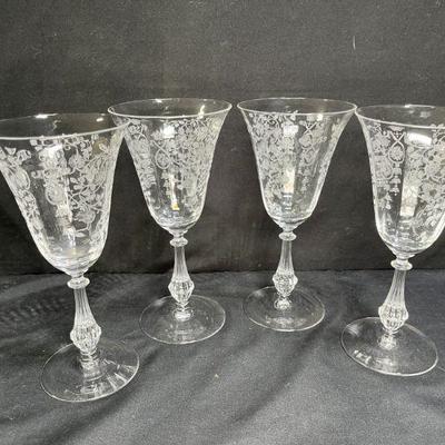 Fostoria Etched Corsage Glass Water Goblets
