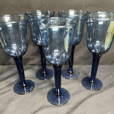 LA Mediterranean Cobalt Hand Blown Wine Goblets