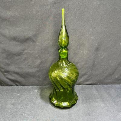  Mid Century Emerald Green Swirl Decanter
