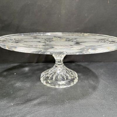 VTG Lead Crystal Pedestal Etched Floral Cake Plate