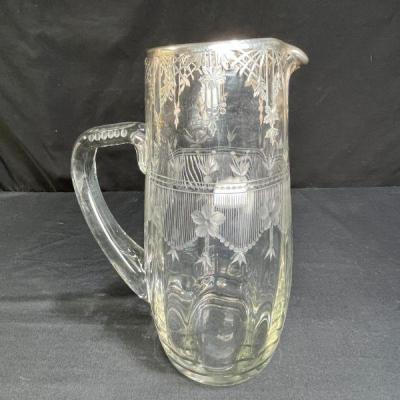 Antique Cut Glass Sterling Overlay Pitcher
