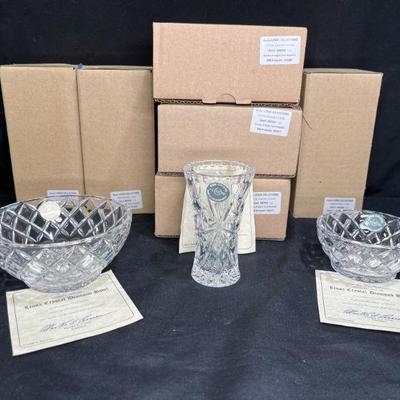 enox Crystal Diamond Bowls & Vase NIB