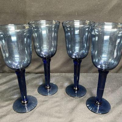 LA Mediterranean Cobalt Hand Blown Wine Goblets