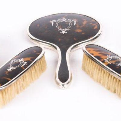 88. 5 PIECE TORTOISE AND SILVER VANITY SET