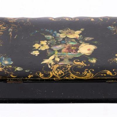 116. INLAID MOTHER OF PEARL PAPER MACHE WRITING BOX