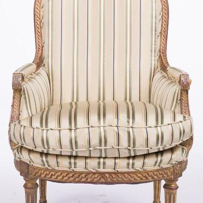 19. FRENCH BERGERE WITH SILK FABRIC 40â€H x 27â€W x 23â€D