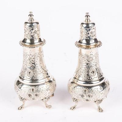 30A. PAIR STERLING SILVER SHAKERS AND SALTS