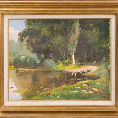 20. OIL ON CANVAS WOMAN BY LAKE SIGNED HUNGARIAN ARTIST CSONGOR 23
